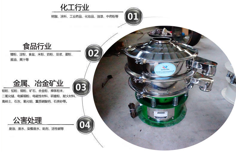 面粉振動(dòng)篩粉機(jī)適用于化工，食品，金屬、冶金，公害處理等行業(yè)