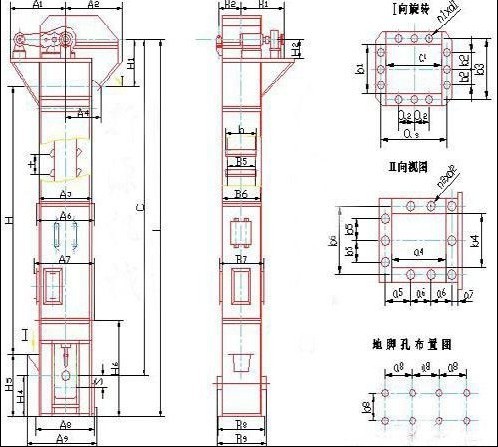 TH型斗式提升機外形結構示意圖